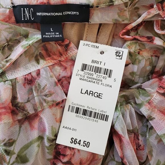 NEW! INC Floral Printed Peasant Blouse size Large - Picture 12 of 14